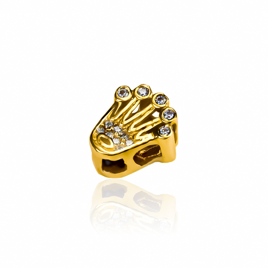 Dije de vista lateral, dije pasante en forma de corona con 11 piedras engastadas.