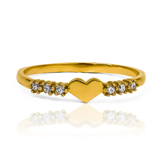 Anillo Heart Between, fabricado en oro 18k por Joyería Caracas, cuenta con certificado de calidad y garantía de por vida.