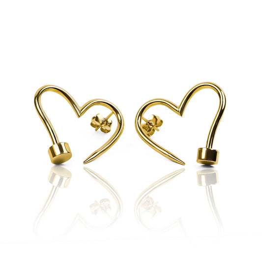 Candongas corazones silueta elaborado en oro 18k por Joyería Caracas. Además, cuenta con una garantía para toda la vida.