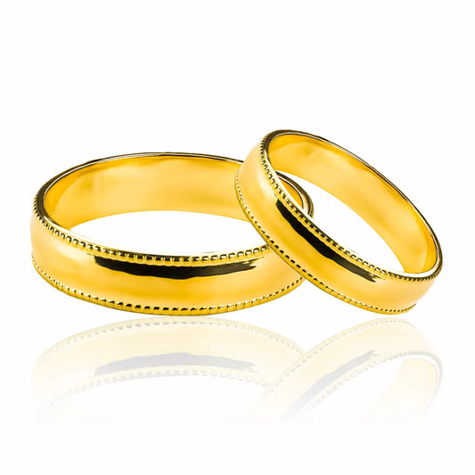 Argollas de matrimonio Masa Style, elaboradas en oro 18k por Joyería Caracas, cada argolla viene con un certificado de calidad y garantía de por vida.