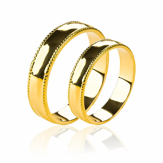 Argollas de matrimonio Masa Style, elaboradas en oro 18k por Joyería Caracas, cada argolla viene con un certificado de calidad y garantía de por vida.