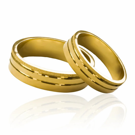 Argollas de matrimonio Western, fabricadas en oro 18k de Joyería Caracas, cuentan con certificados de calidad y garantía para toda la vida.