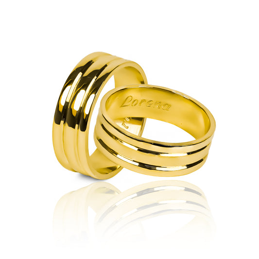 Argollas de matrimonio three channels, elaboradas en oro 18k por Joyería Caracas, cuentan con un certificado de calidad y garantía para toda la vida.