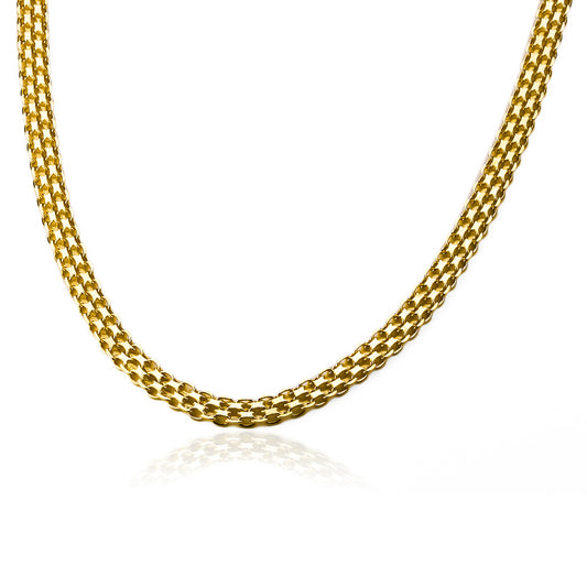 Cadena Bismarck esterilla M50 fabricada en oro 18k por Joyería Caracas, cuenta con un certificado de calidad y garantía de por vida.