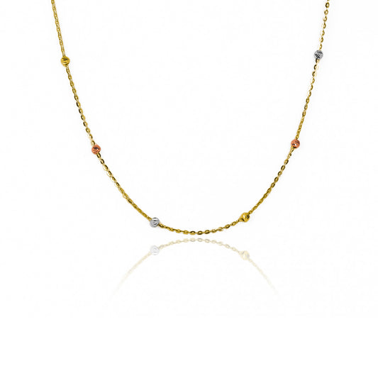 Cadena Classic sphere diamantada 3 oros 40 fabricada en oro de 18k por Joyería Caracas, cuenta con un certificado de calidad y garantía de por vida.