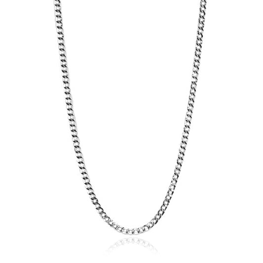 Cadena cubana seguida M60 white fabricada en oro blanco de 18K por Joyería Caracas, cuenta con certificado de calidad y garantía de por vida.