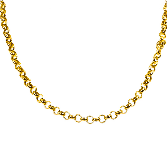 Cadena Rolón XL 50 fabricada en oro 18k por Joyería Caracas, la cual esta garantizada para toda la vida.