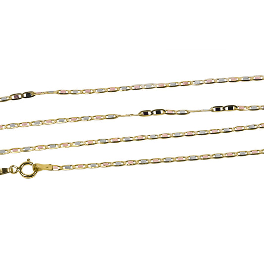 Cadena Escalera Plana espejo S45 3 oros Joyería Caracas, cuenta con certificado de calidad y garantía de por vida.