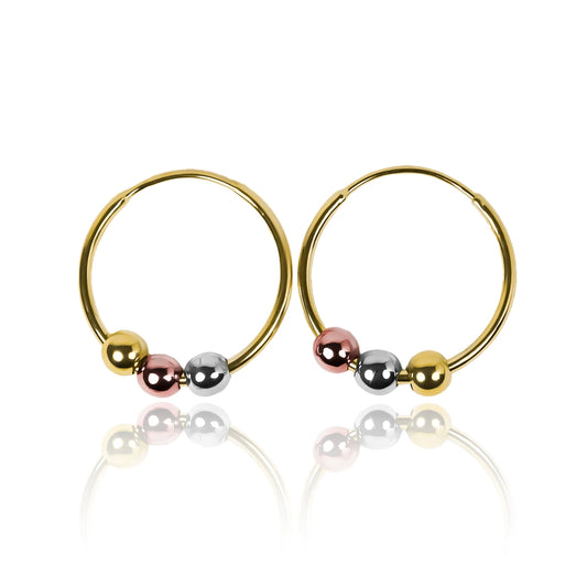 Aretes Sin fin XL 3 oros lisas - wJC. Fabricados en Oro 18K por Joyería Caracas, cuentan con certificado de calidad y durabilidad para toda la vida.
