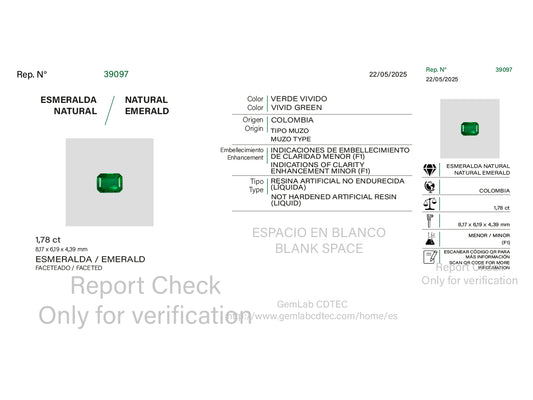 Certificado de esmeralda tipo Muzo