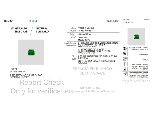 Certificado de autenticidad de esmeralda natural Muzo