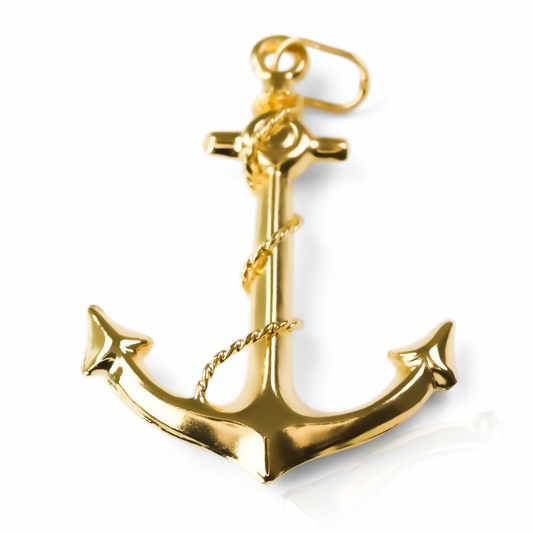 Dije Ancla L I es la joya perfecta fabricado por Joyería Caracas en oro 18k, cuenta con garantía de por vida.