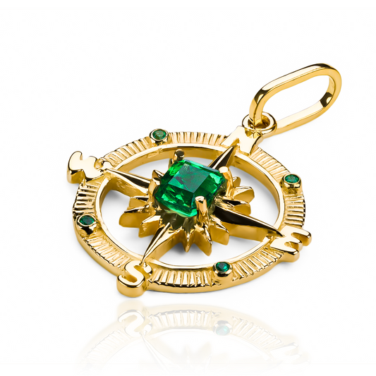 Dije Brújula esmeralda JC en oro 18K de Joyería Caracas. Con su garantía para toda la vida.