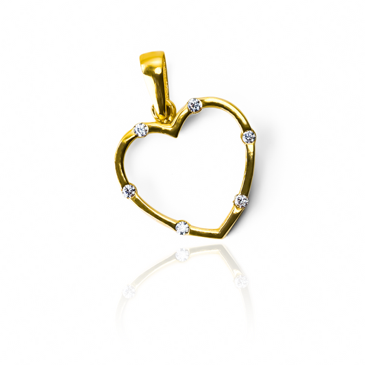 Dije Corazón embastado I cristales. Realizado en Oro 18K por los expertos en Joyería Caracas, cuenta con garantía de por vida.