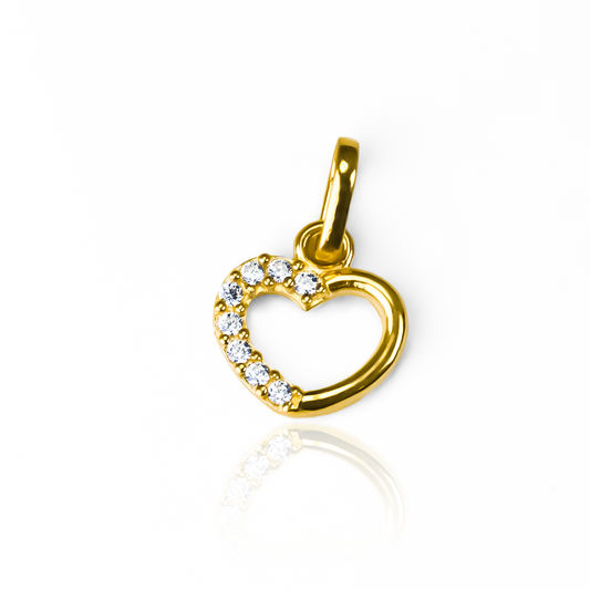 Dije Corazón mitad cristales JT, hecho con Oro 18K y con la garantía para toda la vida de Joyería Caracas.