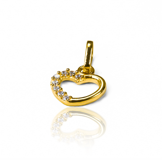 Dije Corazón mitad cristales JT, hecho con Oro 18K y con la garantía para toda la vida de Joyería Caracas.