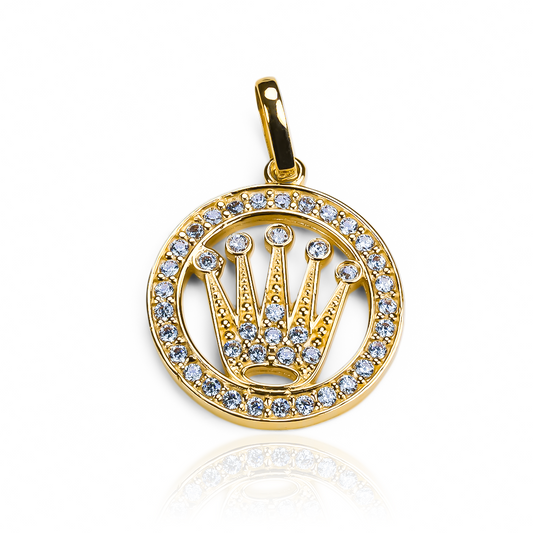 Dije Corona R con cristales JT, elaborada en oro 18K y creada por Joyería Caracas. Con una garantía para toda la vida.