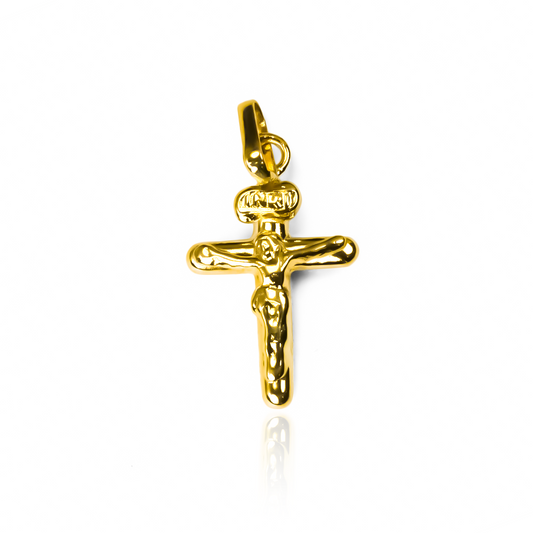 Dije Cristo inri SM JT. Hecho con Oro 18K de Joyería Caracas, cuenta con garantía de por vida.