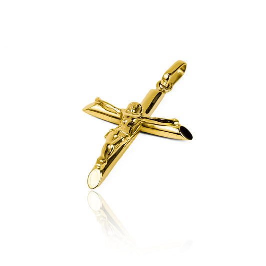 Dije Cruz Cristo tubo Jc, hecho de Oro 18K, es una joya de la prestigiosa Joyería Caracas. Con garantía para toda la vida.