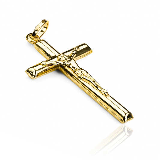 Dije Cruz Cristo tubo L I en oro 18K. Diseñado por Joyería Caracas, este exclusivo accesorio es una verdadera obra de arte. Con garantía de por vida.
