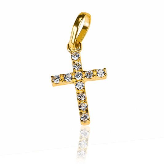 Dije Cruz cristales S JT es una obra maestra de oro 18K de la prestigiosa Joyería Caracas. Con una garantía para toda la vida.