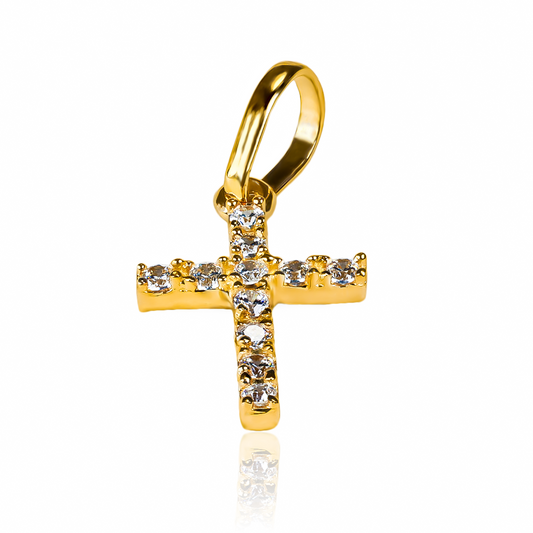 Dije Cruz cristales S JT es una obra maestra de oro 18K de la prestigiosa Joyería Caracas. Con una garantía para toda la vida.