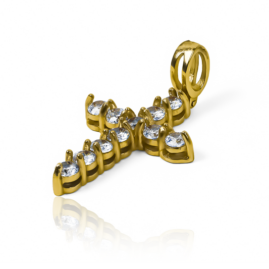 Dije Cruz cristales XXL. Confeccionado en Oro 18K, esta joya de Joyería Caracas es un símbolo de lujo y sofisticación. Con garantía para toda la vida.
