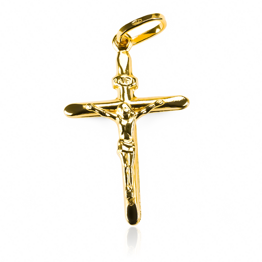 Dije Cruz cristo S medio tubo I. Hecho de Oro 18K y con la calidad de Joyería Caracas. Adquiere esta pieza única, con garantía para toda la vida.
