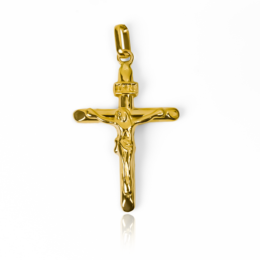 Dije Cruz cristo tubo JT. Hecho de Oro 18K y diseñado por Joyería Caracas, este dije ofrece una garantía para toda la vida.