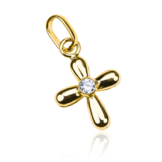 Dije Cruz soplada centro cristal bañado en Oro 18K de Joyería Caracas. Diseñado con elegancia y garantizado para toda la vida.