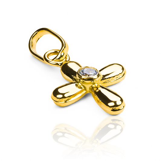 Dije Cruz soplada centro cristal bañado en Oro 18K de Joyería Caracas. Diseñado con elegancia y garantizado para toda la vida.
