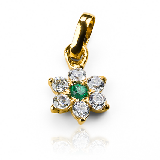 Dije Flor cristal green JT SM. Hechos a mano con oro de 18 quilates, realizada por los expertos de Joyería Caracas, cuenta con garantía de por vida.