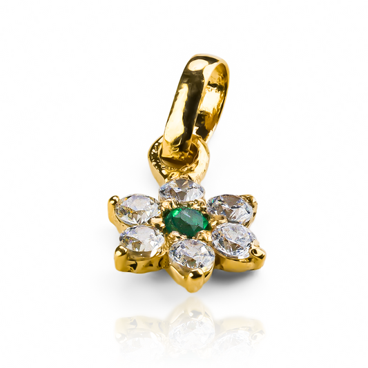 Dije Flor cristal green JT SM. Hechos a mano con oro de 18 quilates, realizada por los expertos de Joyería Caracas, cuenta con garantía de por vida.