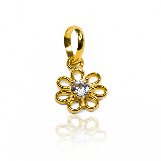 Dije Flor pétalos calados JT, elaborado en oro 18K por la prestigiosa Joyería Caracas. Con garantía para toda la vida.