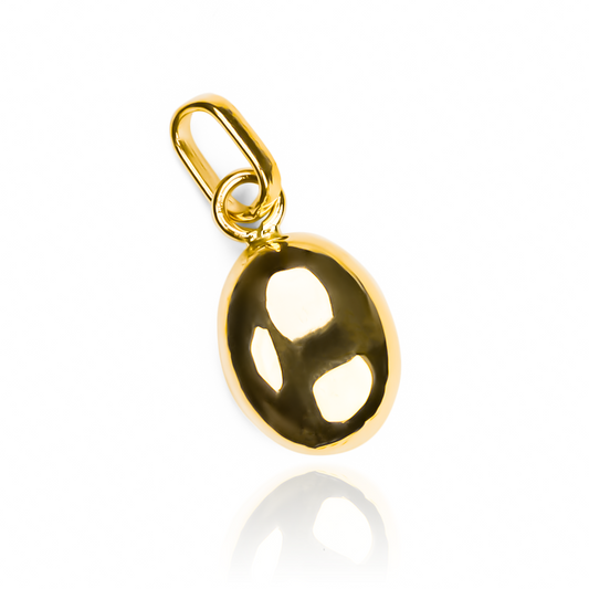 Dije de grano de café en oro 18K de la reconocida Joyería Caracas. Garantía de por vida para una joya de calidad premium.