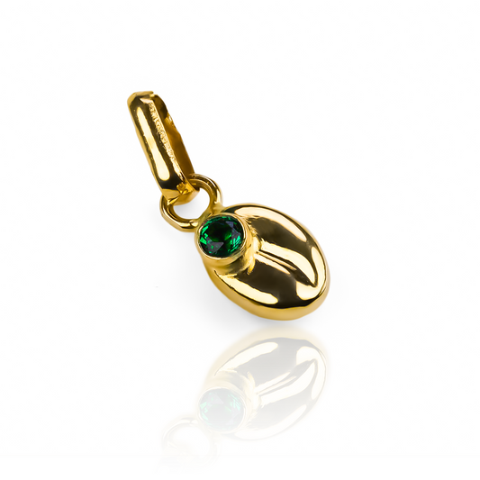 Dije Grano de café S cristal green JT. Hecho con oro 18K y con la calidad de Joyería Caracas, cuenta con garantía de por vida.
