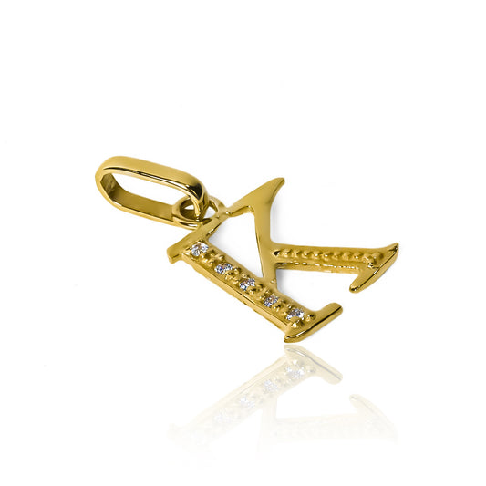 Dije Letra K cristales JC en oro 18K. Nuestra Joyería Caracas te ofrece una garantía para toda la vida.