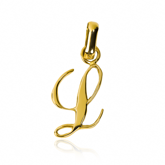 Dije Letra L cursiva Classic JC. Hecho de oro 18K de la más alta calidad, esta joya de Joyería Caracas, cuenta con garantía de por vida.