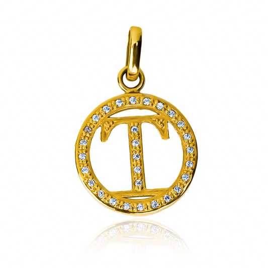 Dije Letra T party cristal JC con un exquisito diseño en oro 18K. Fabricado en Joyería Caracas, con garantía para toda la vida.