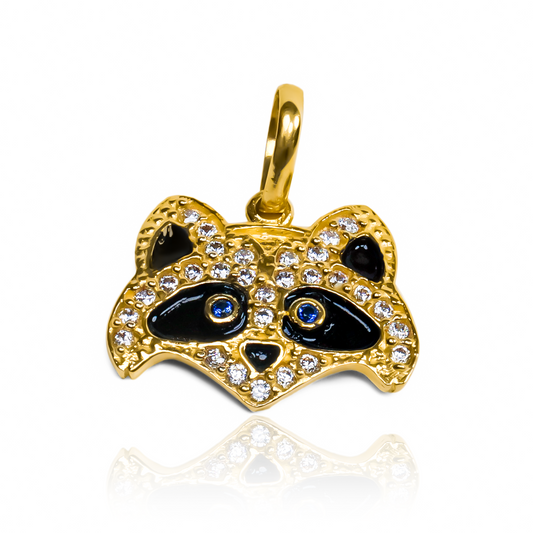 Dije Mapache JT. Confeccionado en oro 18K por Joyería Caracas, cuenta con garantía de por vida.