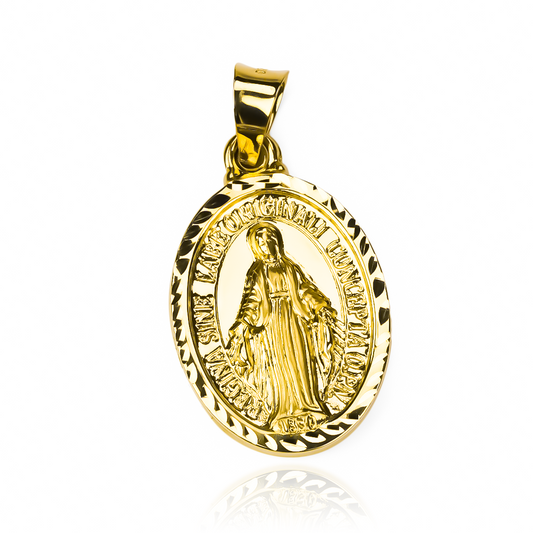 Dije Milagrosa facetada XL I en Oro 18K de la prestigiosa marca Joyería Caracas, cuenta con garantía de por vida.