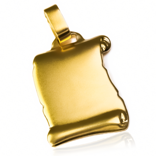 Descubre la elegancia y exclusividad del Dije Pergamino I. Fabricado con oro de 18K por Joyería Caracas, este dije es una verdadera obra de arte. Con garantía para toda la vida, es una joya que refleja lujo y clase en cada detalle.