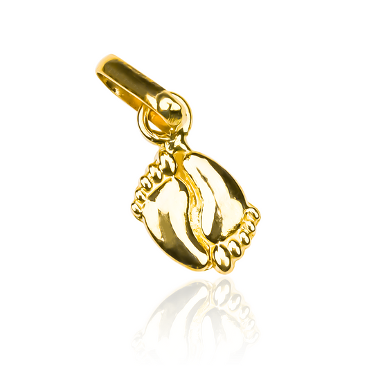 Dije Pies descalzos dobles, hechos con Oro 18K y avalados por la prestigiosa Joyería Caracas. Con garantía para toda la vida.