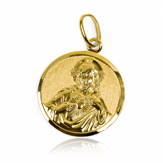 Dije Sagrado corazón con la virgen del Carmen I, fabricado en Joyería Caracas en oro 18k. Con garantía para toda la vida.