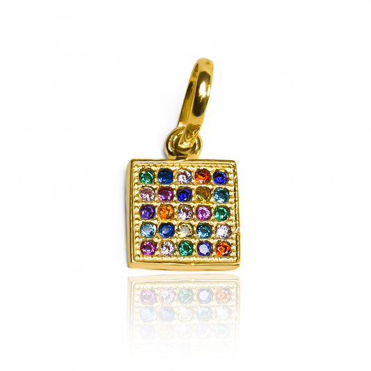 Dije Square multicolor JT de Joyería Caracas. Confeccionado en Oro 18K y con garantía para toda la vida.