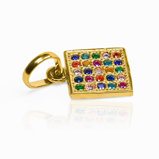 Dije Square multicolor JT de Joyería Caracas. Confeccionado en Oro 18K y con garantía para toda la vida.