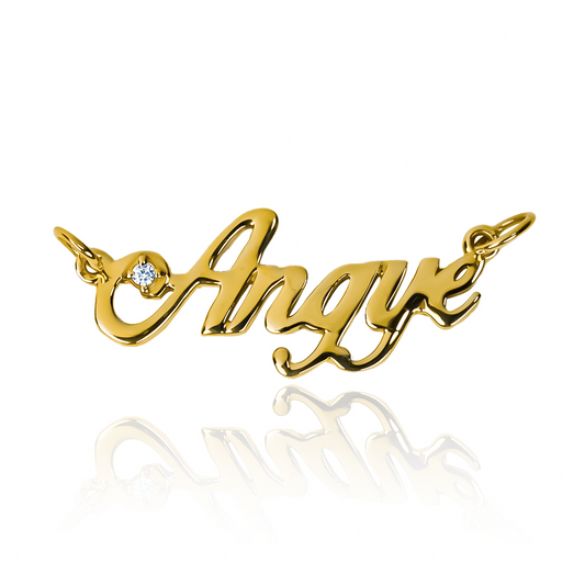 Dije de Nombre personalizado Angye. Fabricado en Oro 18K y con garantía de por vida, esta joya de Joyería Caracas.