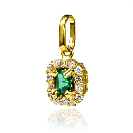Dije rectangular de esmeralda en oro 18K. Elaborado por Joyería Caracas y con garantía para toda la vida.