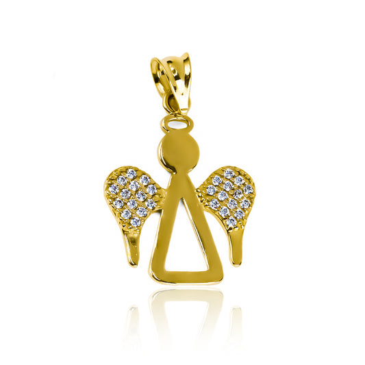 Dije ángel alas de cristal en oro 18k. Diseñado por Joyería Caracas, cuenta con garantía de por vida.