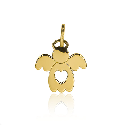 Dije Angelito corazón I, fabricado en Oro 18K por Joyería Caracas, cuenta con garantía de calidad y durabilidad de por vida.